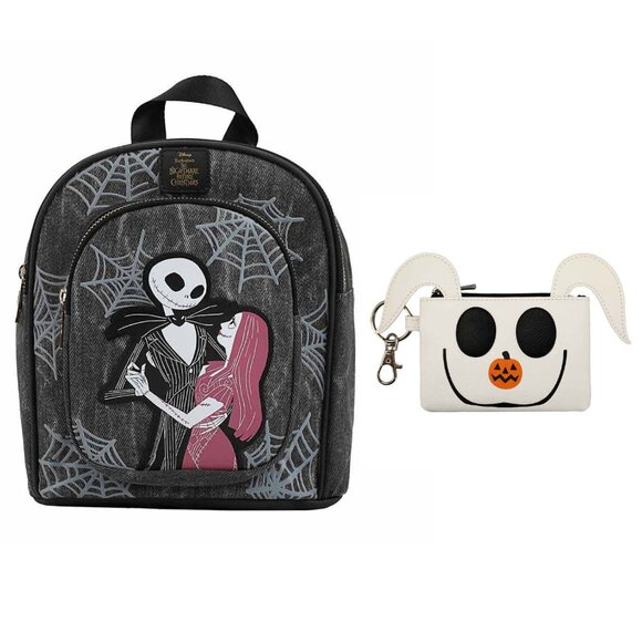 Nightmare Before Christmas Jack and Sally Mini Backpack with Zero Coin ID Wallet - Picture 1 of 13